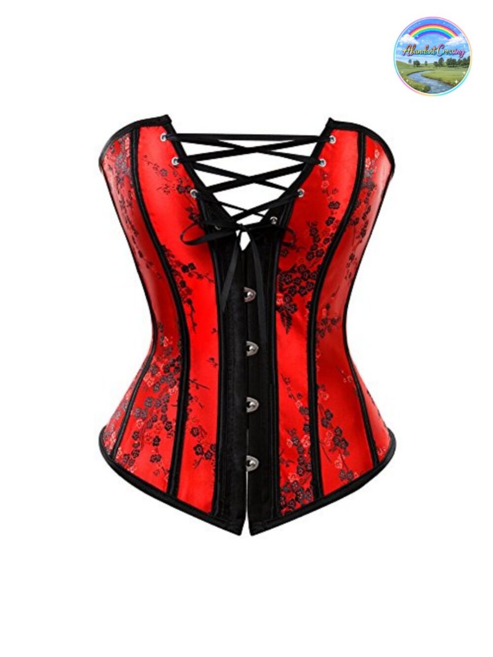 Floral Overbust Corset Top Strapless Satin Bustier with Lace Up Back